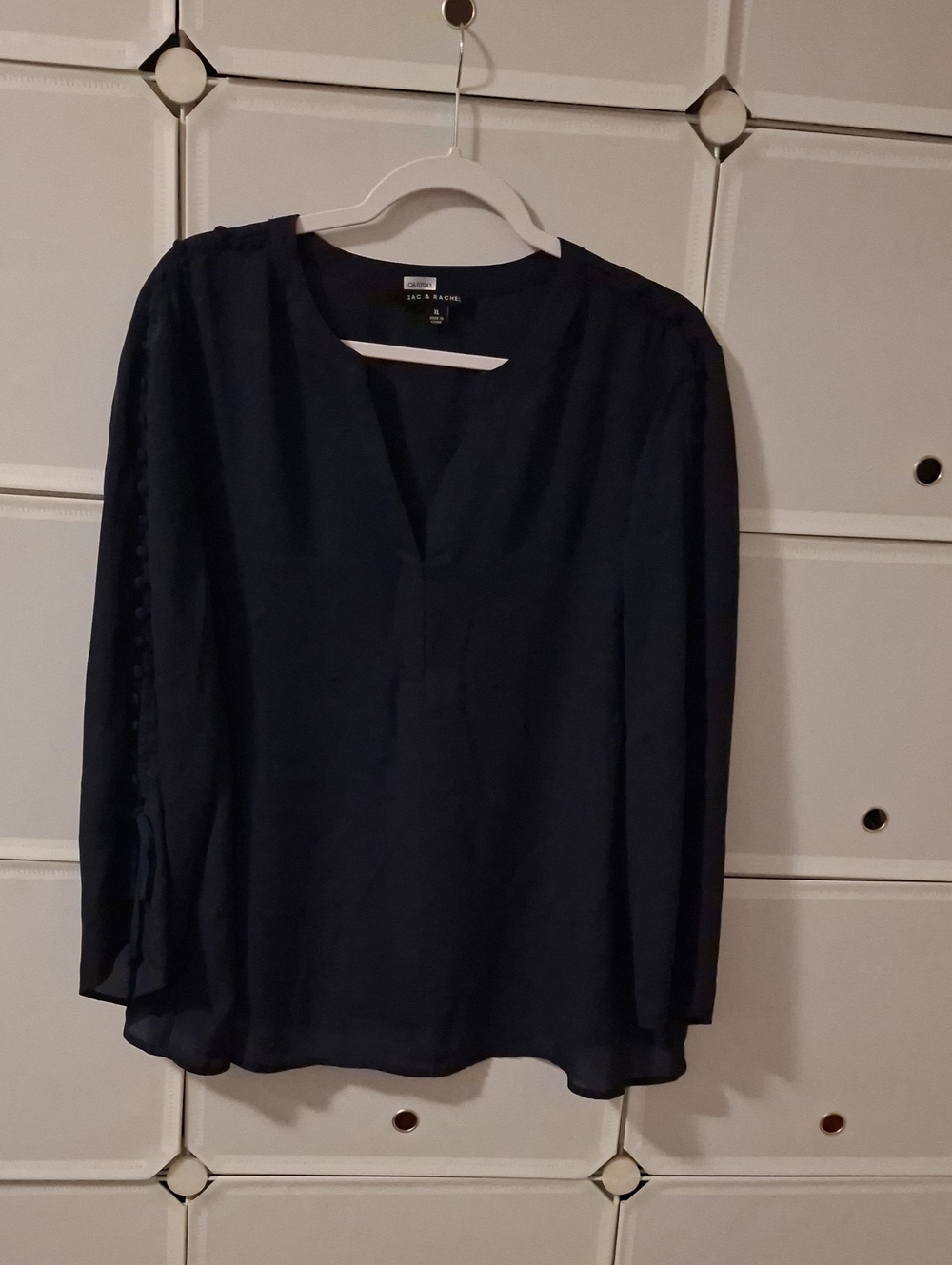 Zac & Rachel Navy Long-Sleeve V-Notch Blouse